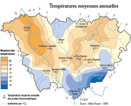 Carte du climat en Haute-Loire