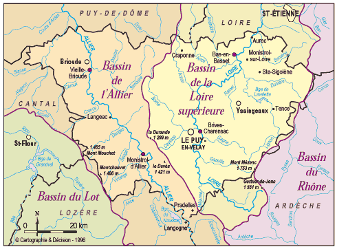 Carte de l'hydrographie en Haute-Loire