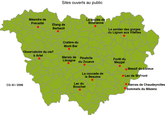 Carte des sites naturels ouverts au public Carte des sites naturels ouverts au public