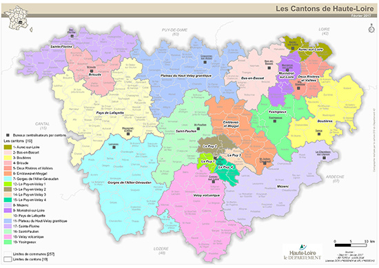 Carte des cantons de Haute-Loire en 2016