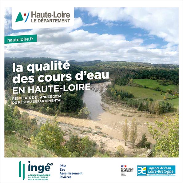Couverture Plaquette suivi qualité cours d'eau Haute-Loire 2024 Couverture Plaquette suivi qualité cours d'eau Haute-Loire 2024