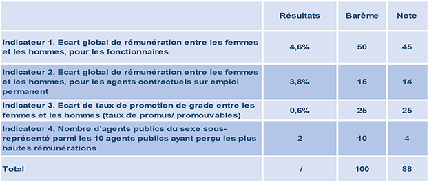 Tableau de l'Index de l'égalité professionnelle Département 43