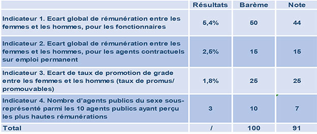 Tableau de l'Index de l'égalité professionnelle Département 43