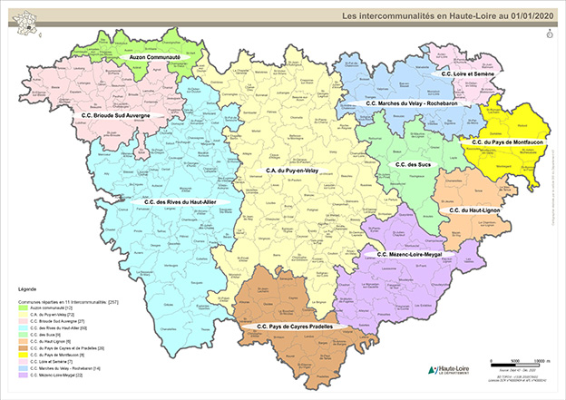 Carte des intercommunalités de Haute-Loire