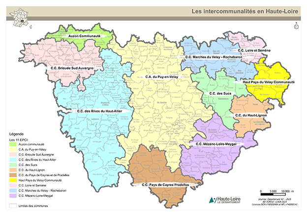 Carte des intercommunalités de Haute-Loire