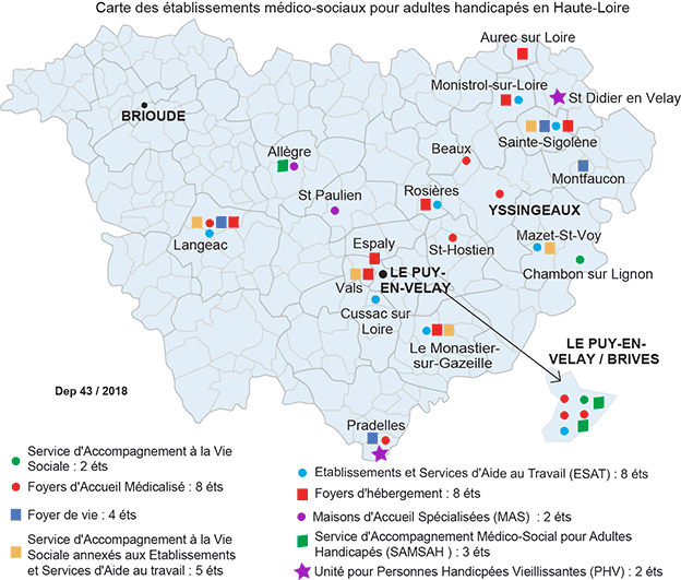 Carte des établissements pour pers. handicpées