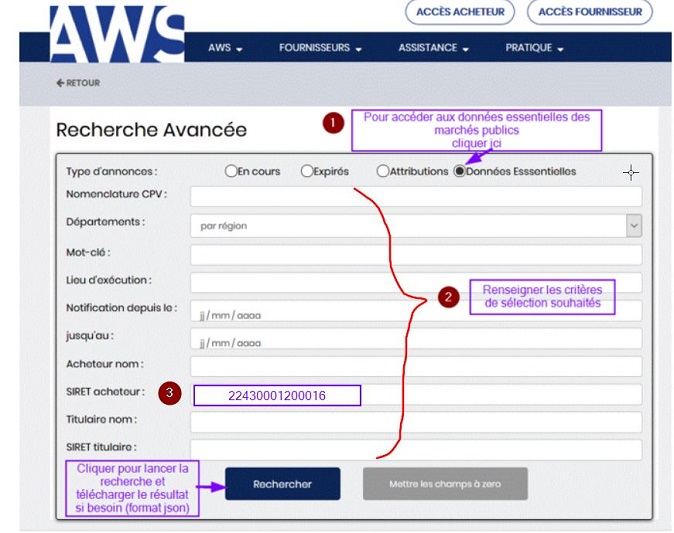 recherche marchés publics sur AWS